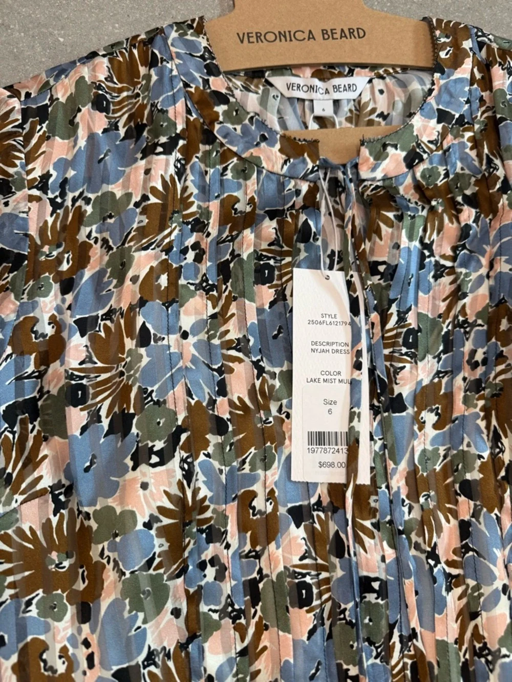 Veronica Beard Lake Mist Multi Floral Tie-Neck Tiered Mini Dress - Picture 3 of 7